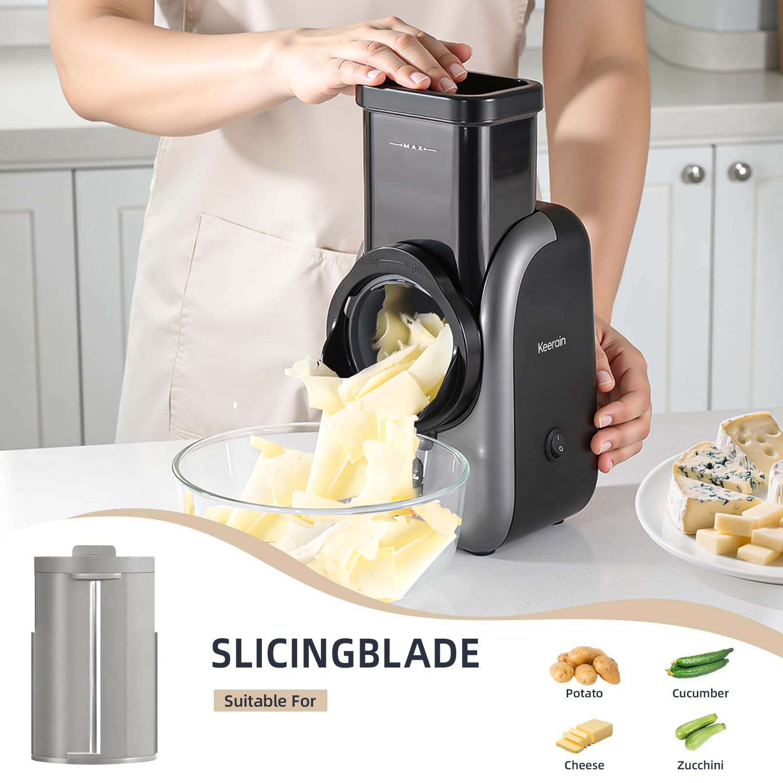 250W Electric Cheese Grater & Vegetable Slicer with 5 Blades