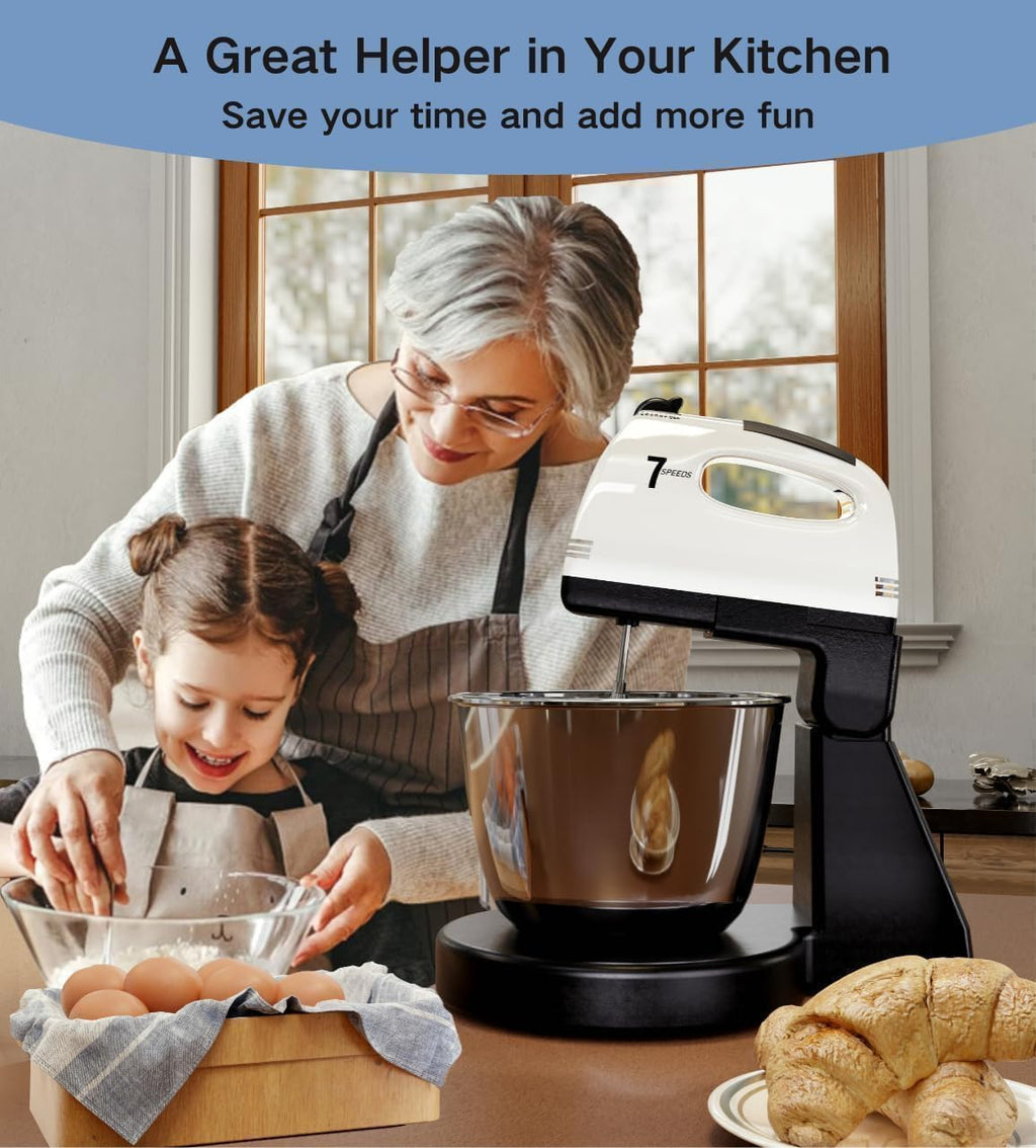 7-Speed Stand Mixer with 3QT Stainless Steel Bowl & Attachments