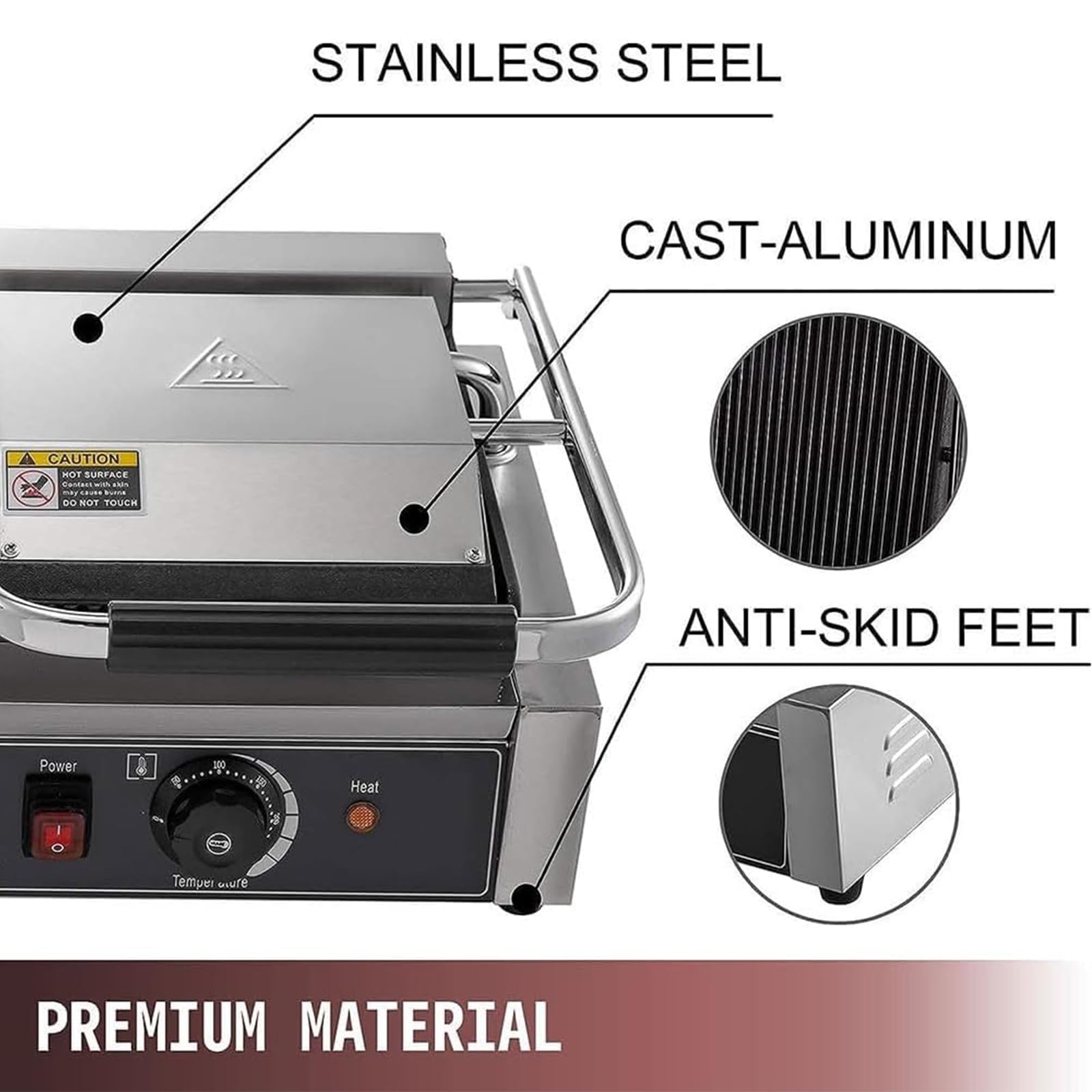 3600W Commercial Double Panini Grill Press with Temperature Control