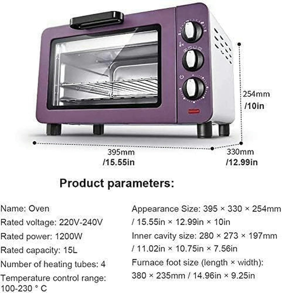 12L 1500W Mini Electric Oven for Baking, Toasting & Pizza