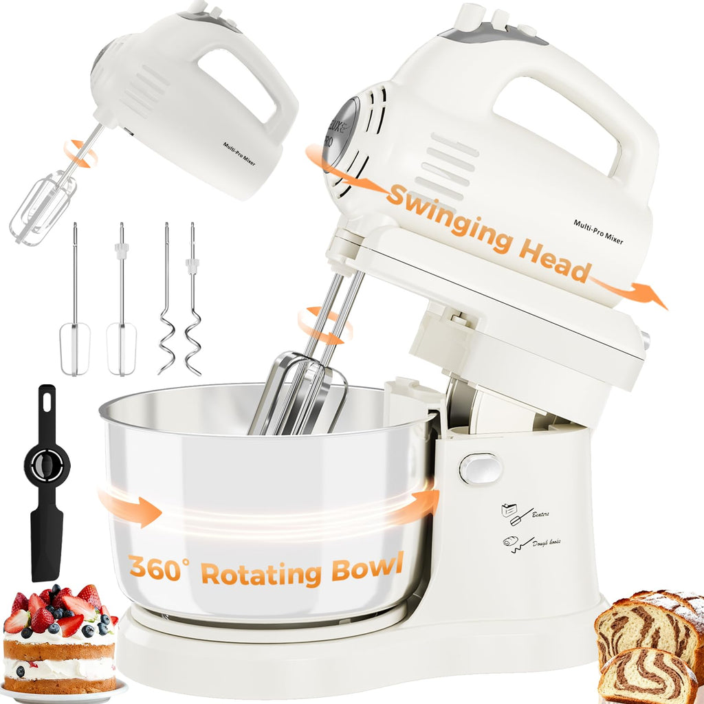2-in-1 Stand Mixer with Auto-Rotating Bowl & 5-Speed Control