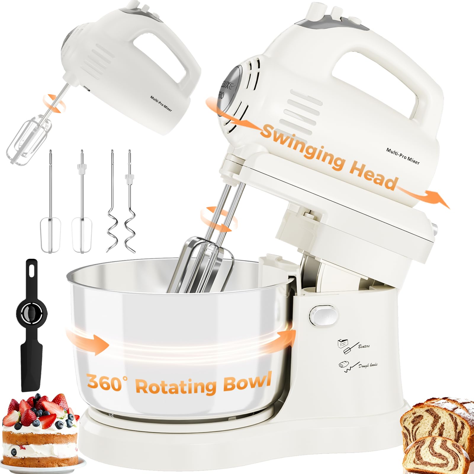 2-in-1 Stand Mixer with Auto-Rotating Bowl & 5-Speed Control