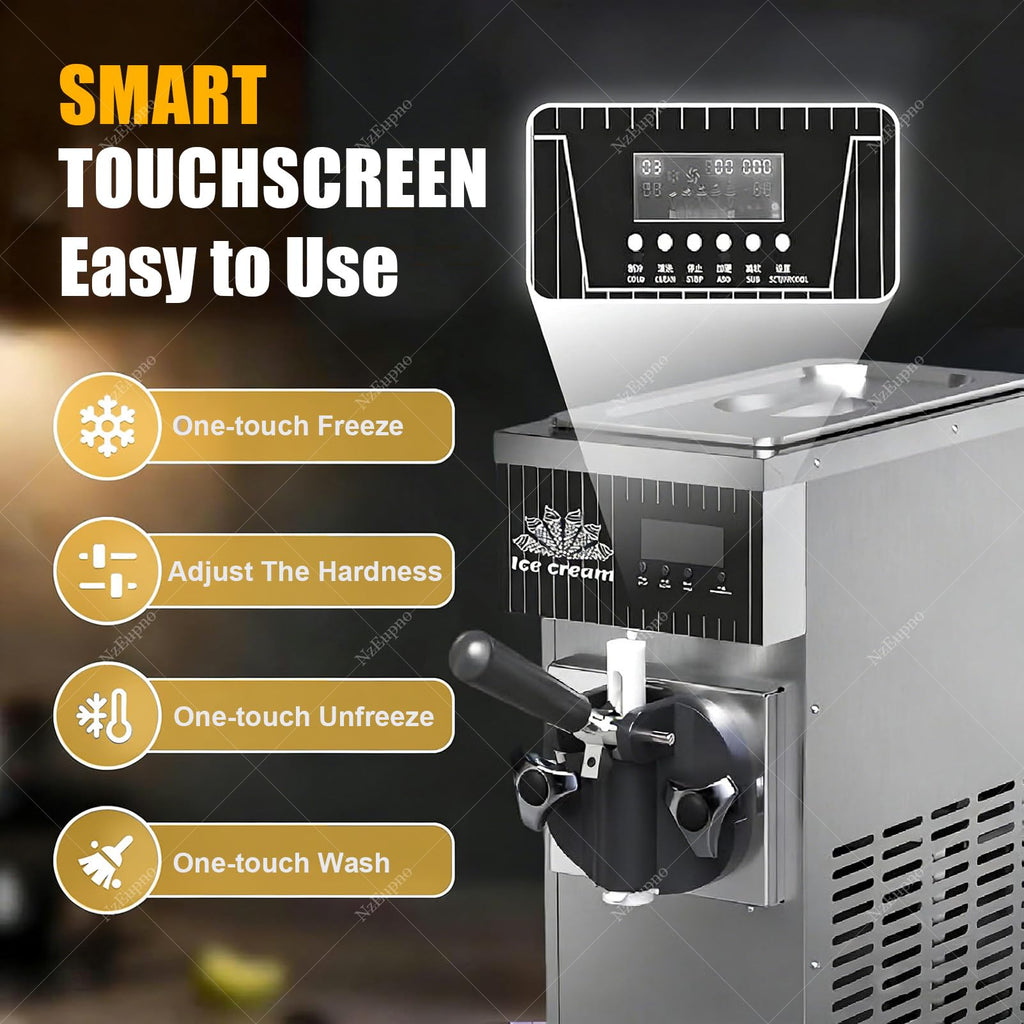 Commercial Soft Serve Ice Cream Maker with LCD Control & Auto Clean
