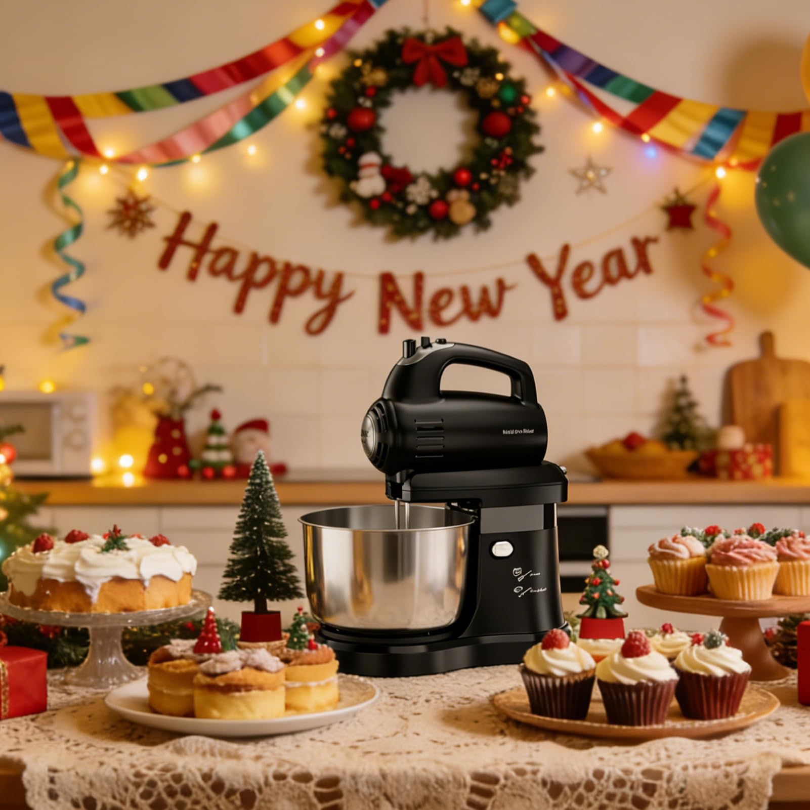 2-in-1 Stand Mixer with Auto-Rotating Bowl & 5-Speed Control
