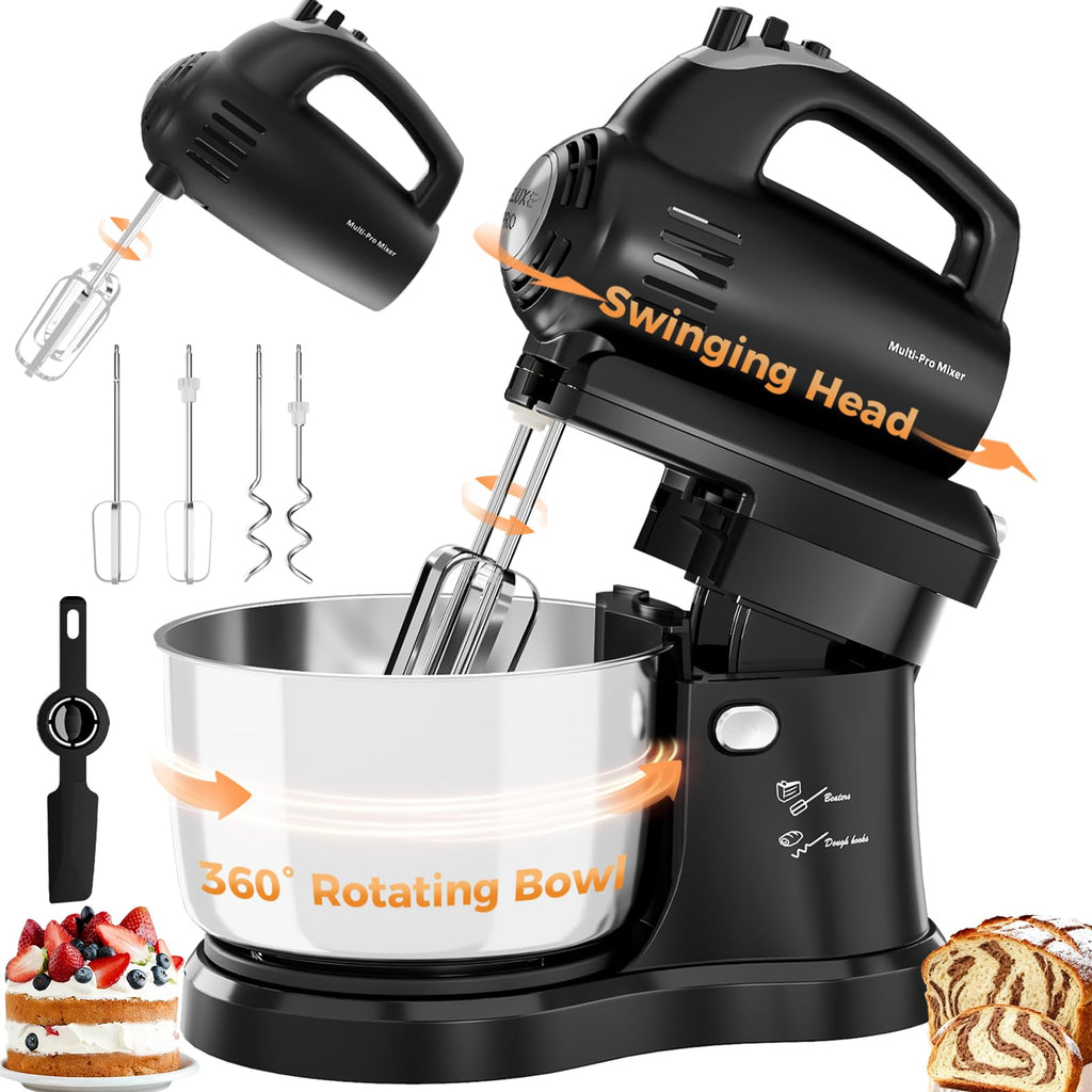 2-in-1 Stand Mixer with Auto-Rotating Bowl & 5-Speed Control