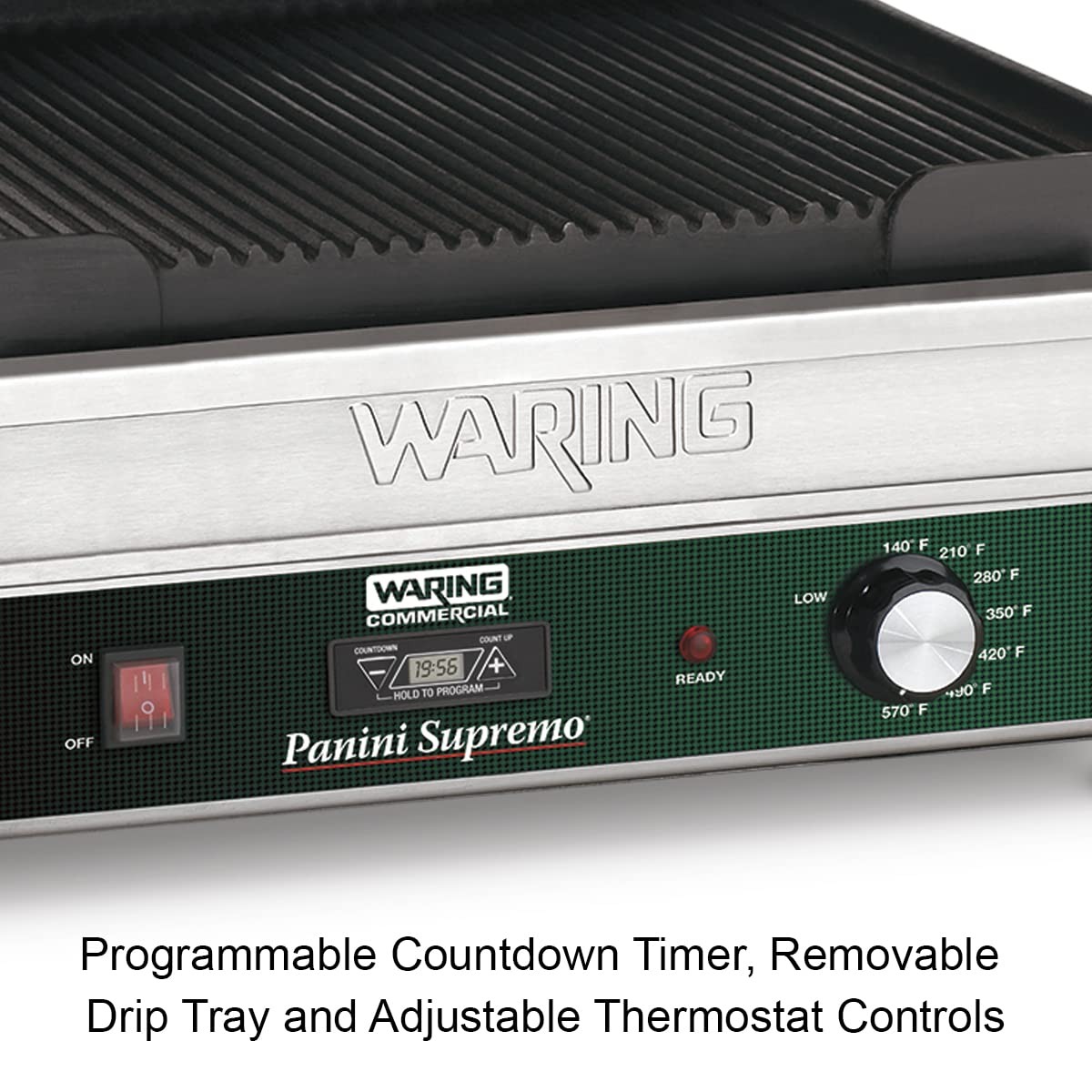 1800W Commercial Ribbed Panini Grill with 20-Minute Timer