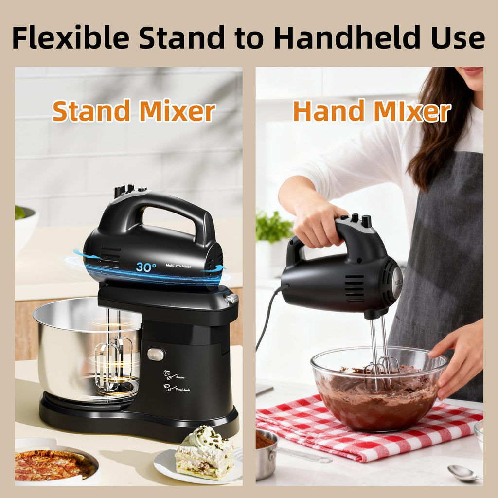 2-in-1 Stand Mixer with Auto-Rotating Bowl & 5-Speed Control