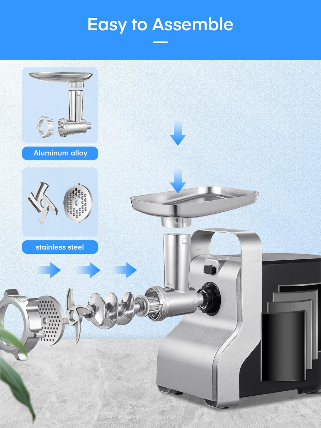 HOUSNAT 5-in-1 Meat Grinder Heavy Duty, 3000W Max Ultra Powerful