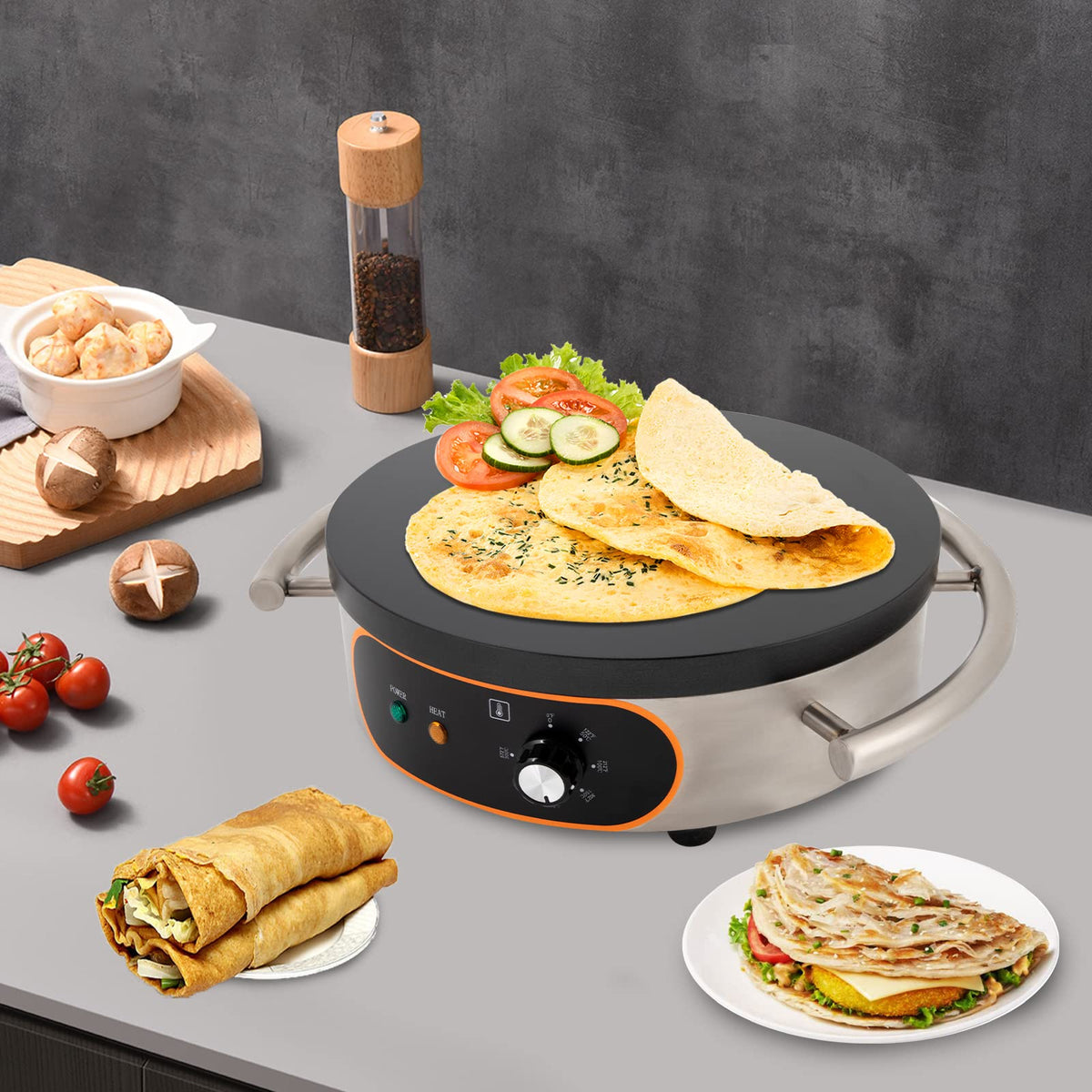 1500W 16-Inch Electric Crepe Maker with Non-Stick Griddle