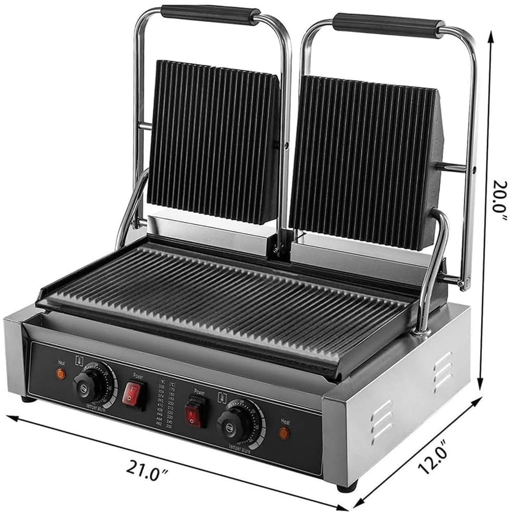 3600W Commercial Double Panini Grill Press with Temperature Control