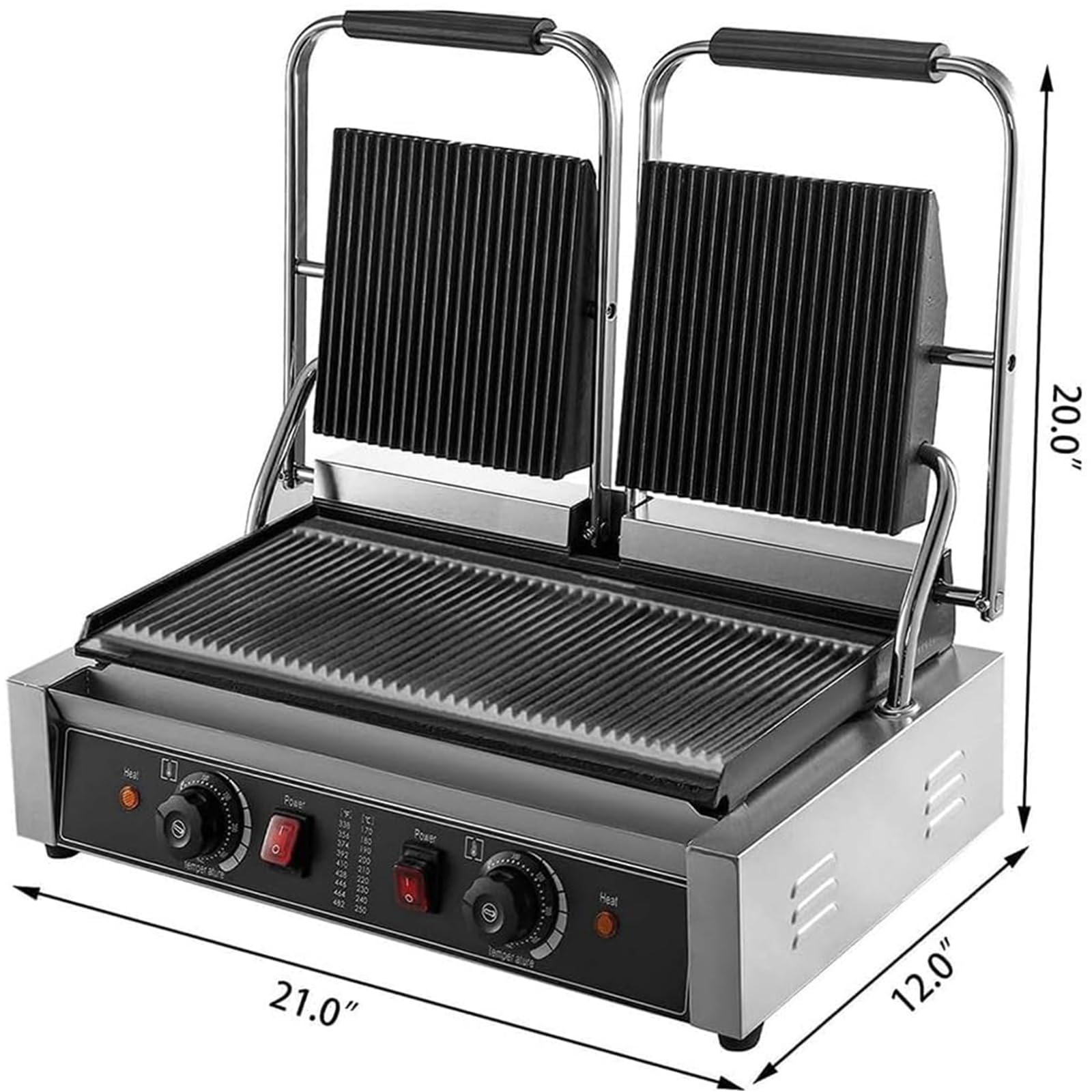 3600W Commercial Double Panini Grill Press with Temperature Control