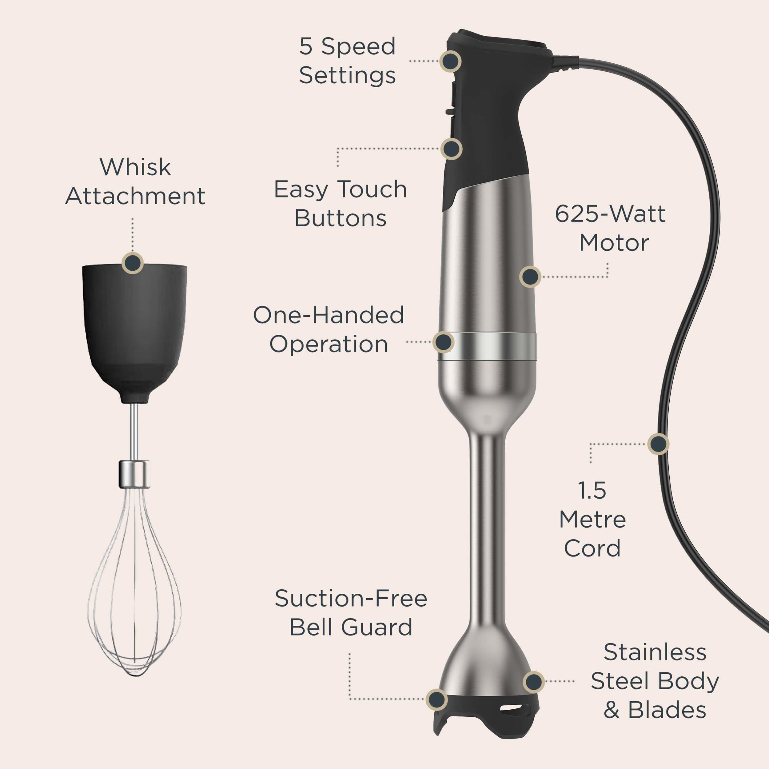 Vitamix 5-Speed Immersion Blender 3-Piece Bundle, Stainless Steel/Black