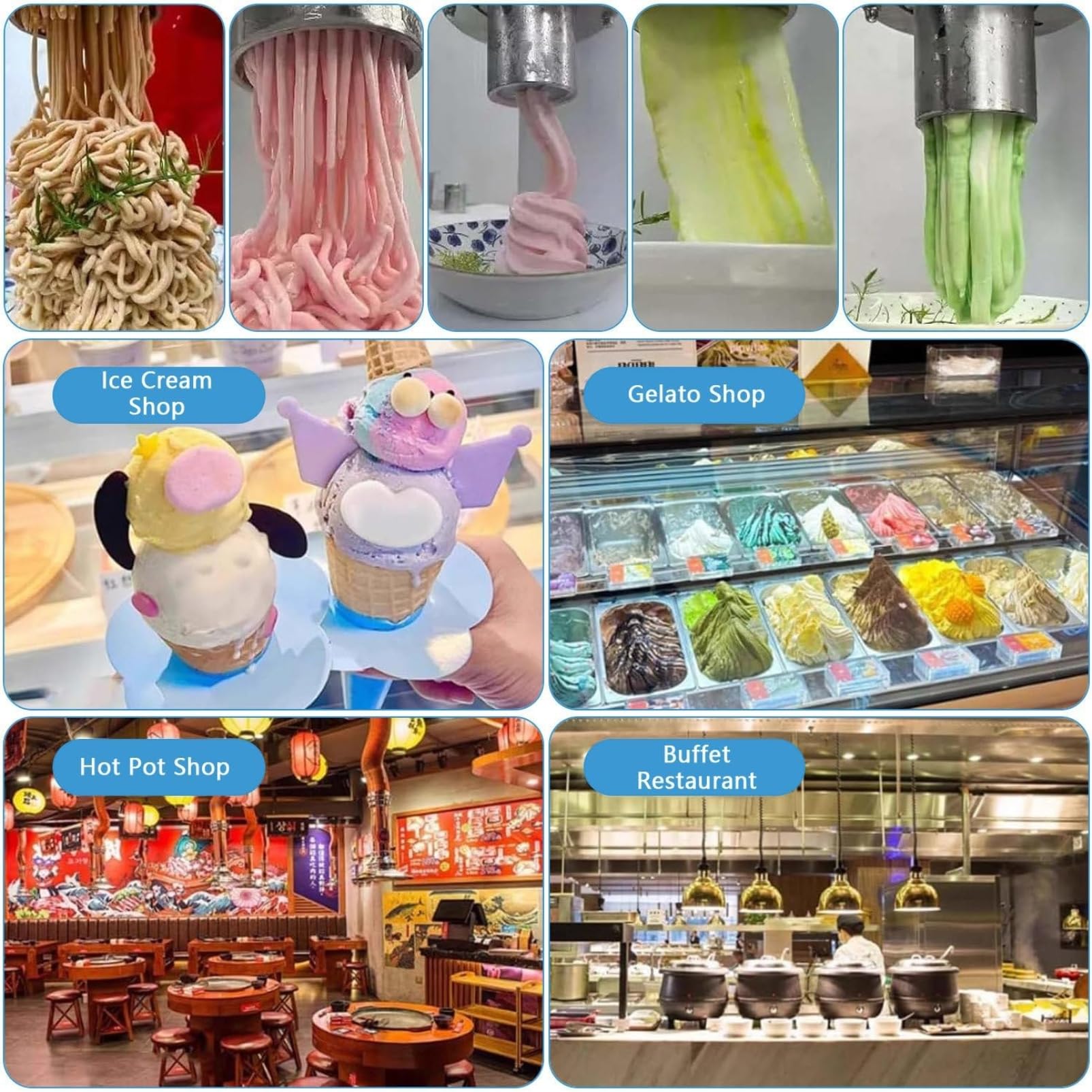 Commercial Stainless Steel Spaghetti Ice Cream Maker with 4 Shape Molds