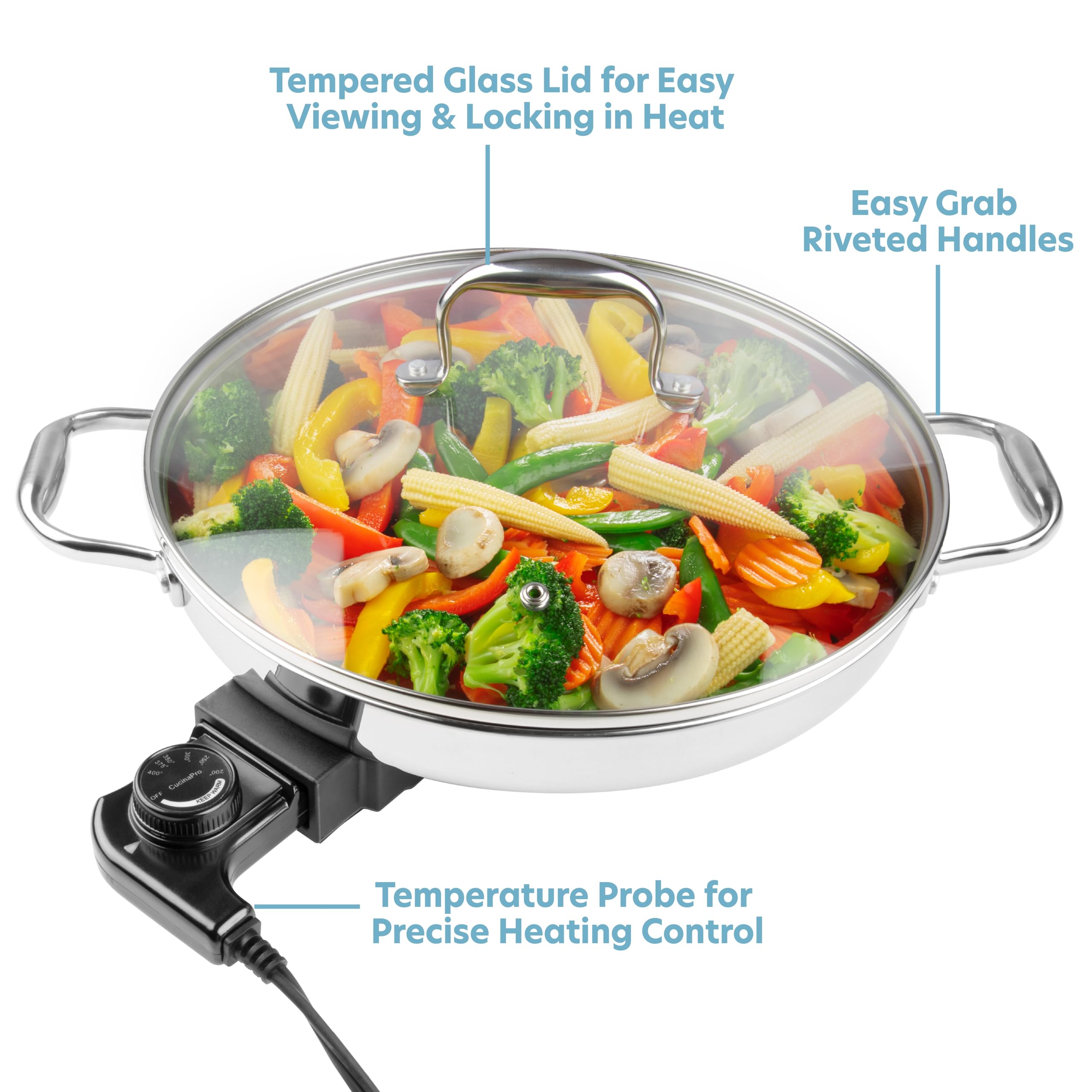 CucinaPro 1654 Stainless Steel Electric Skillet Non-Stick Interior