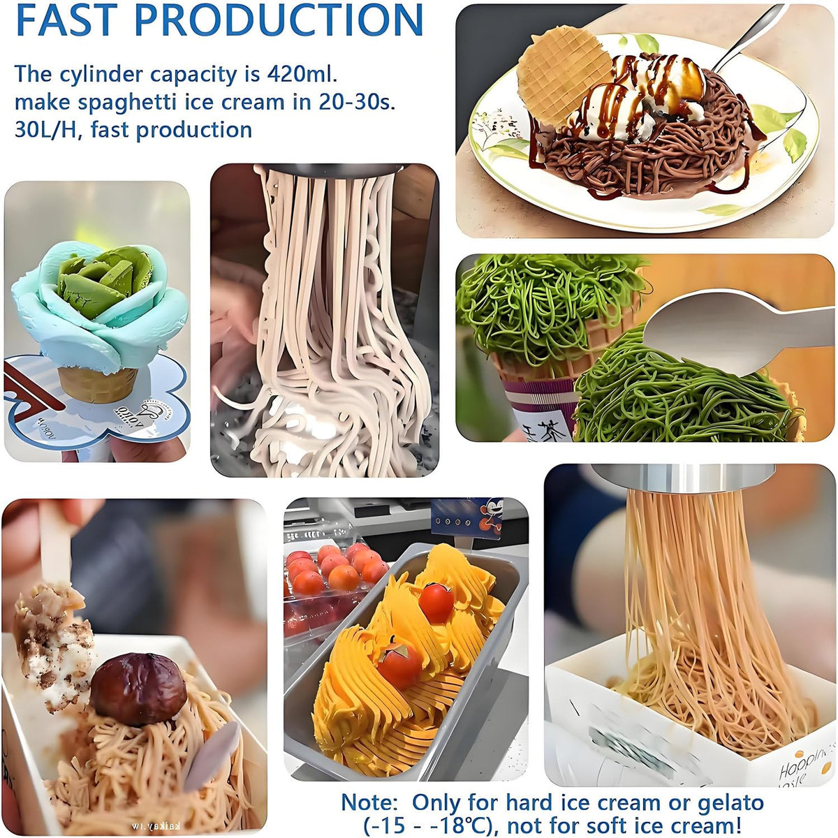 Commercial Ice Cream Spaghetti Press with 4 Shape Molds