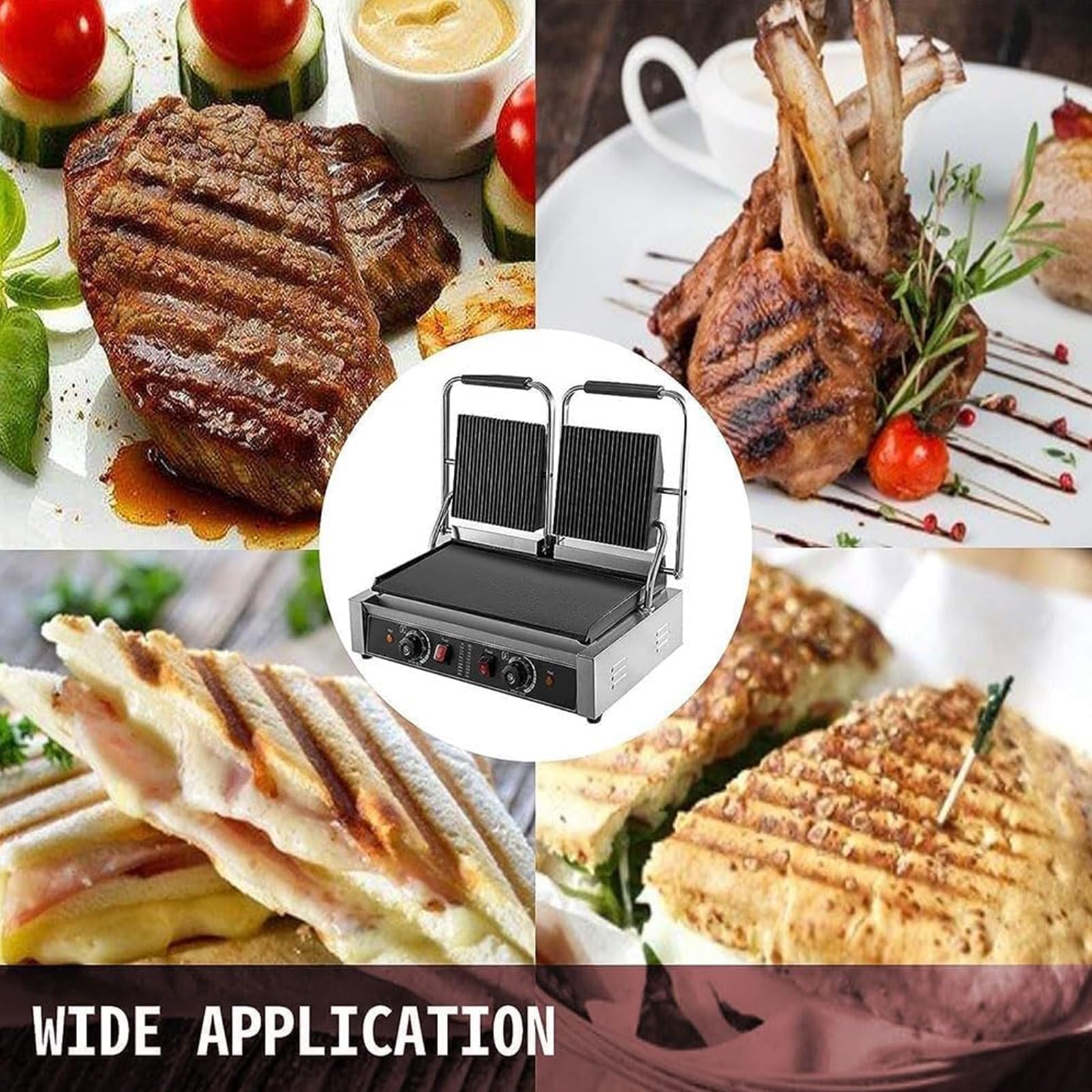3600W Commercial Double Panini Grill Press with Temperature Control