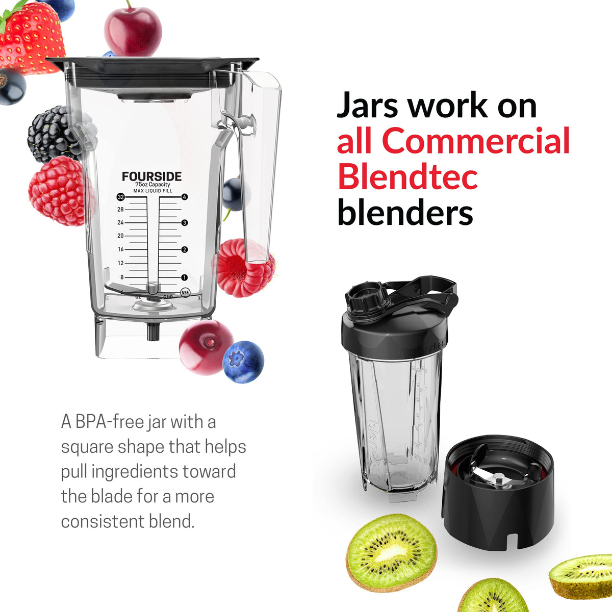 Blendtec Stealth X 885 Commercial Blender (Black) & 75oz* FourSide Jar