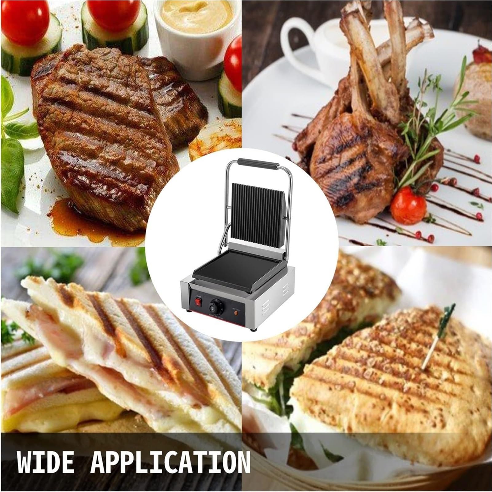 1800W Commercial Panini Press with Grooved & Flat Plates