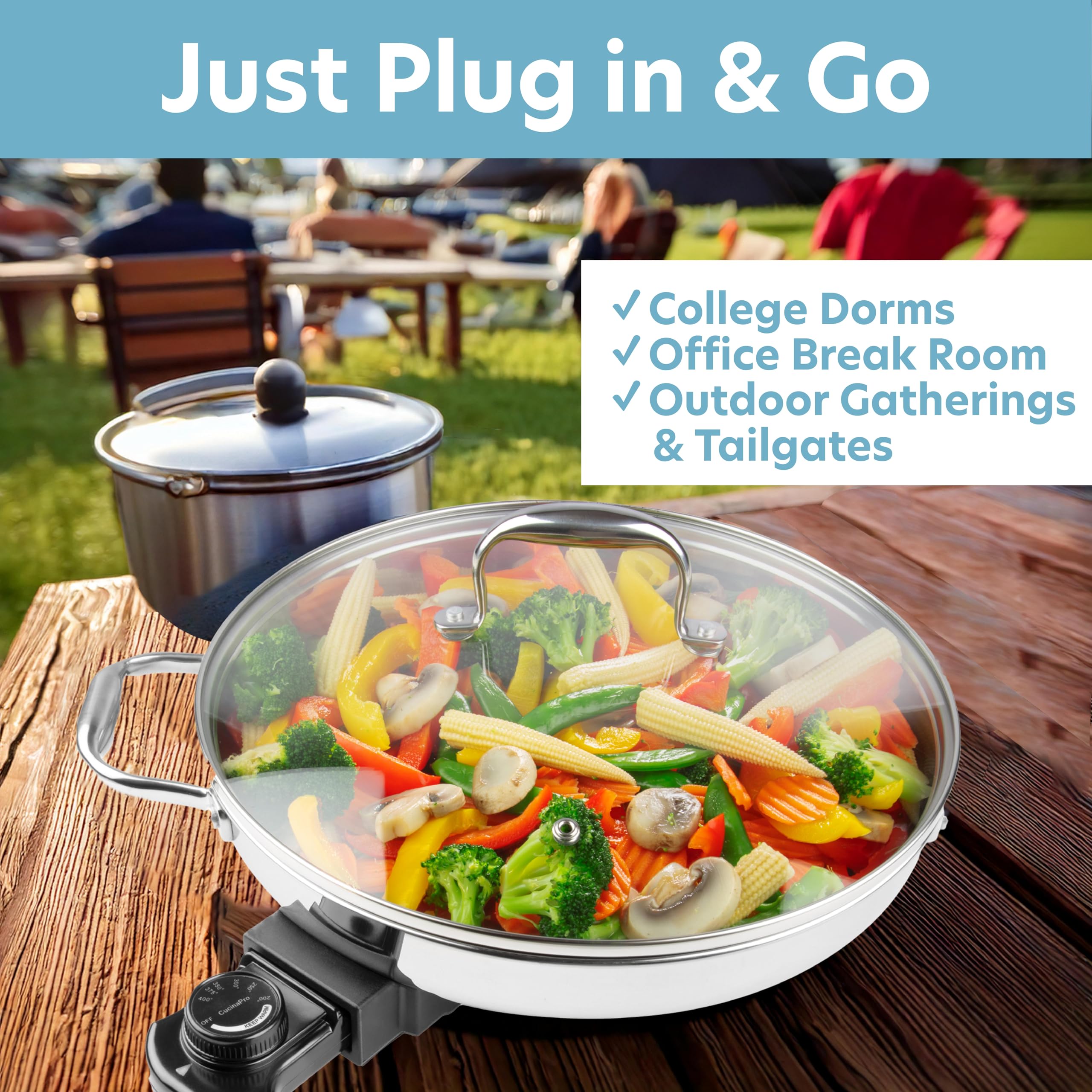 CucinaPro 1654 Stainless Steel Electric Skillet Non-Stick Interior